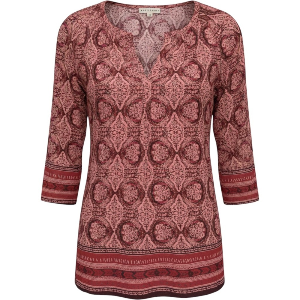 Artisan NY Blouse Women Medium Red Medallion Print Boho V-Neck 3/4 Sleeve Top